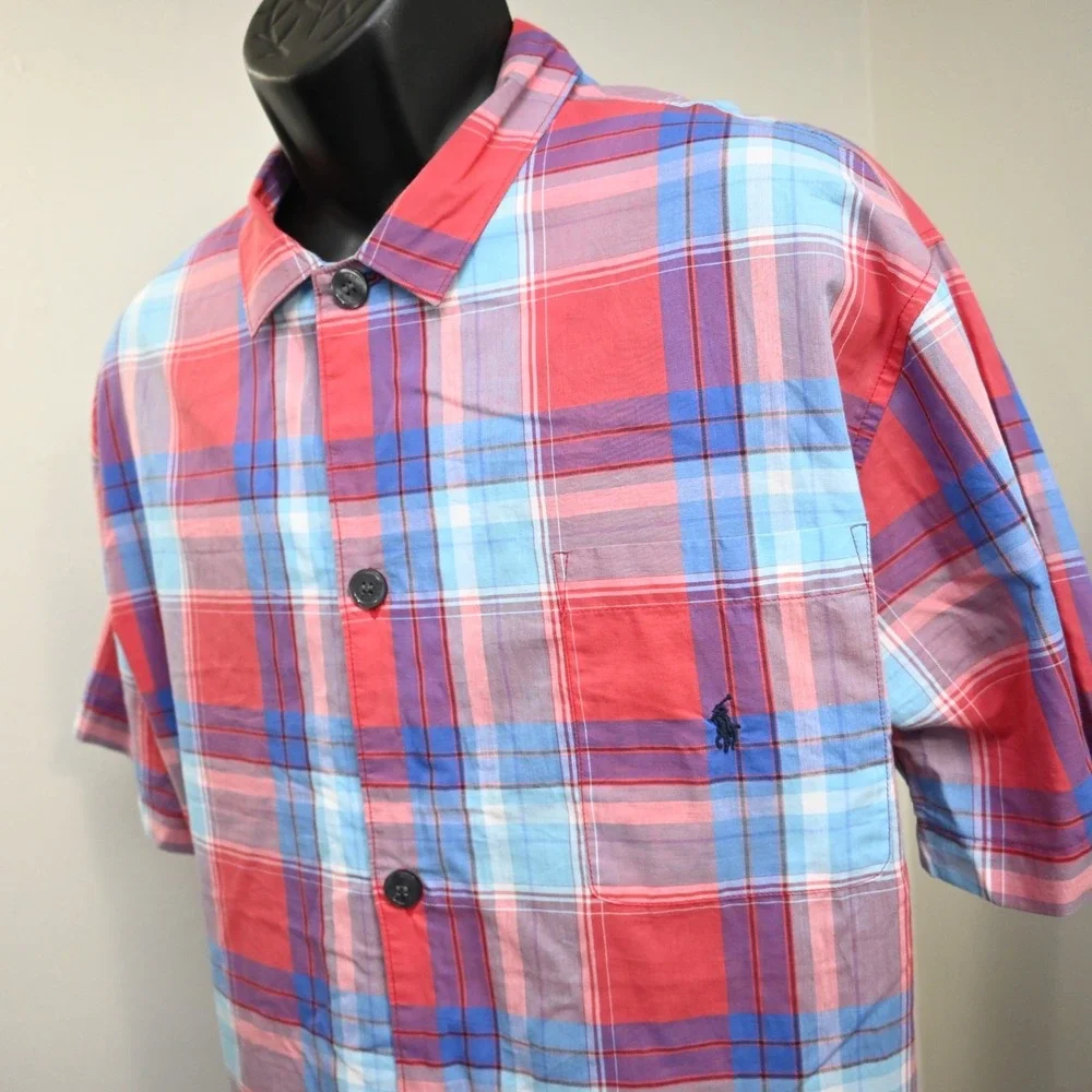 Polo Ralph Lauren Sleepwear Button Up Shirt Plaid Short‎ Sleeve Mens Size Large